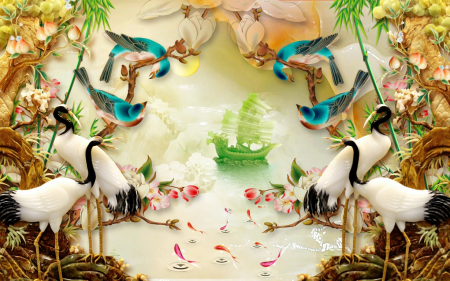 Tapet Premium Canvas - Pasari abstract [1]