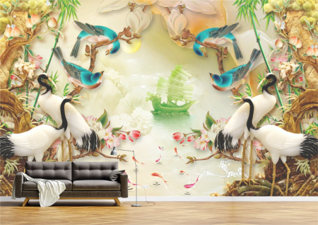 Animale - Tapet Premium Canvas - Pasari abstract