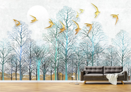 Animale - Tapet Premium Canvas - Pasari aurii in zbor