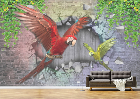 Animale - Tapet Premium Canvas - Pasari colorate abstract