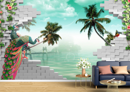 Abstract - Abstract 3D - Tapet Premium Canvas - Paunul palmierii si zidul 3d abstract