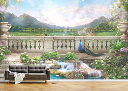Peisaje - Tapet Premium Canvas - Peisaj cu munti si lac