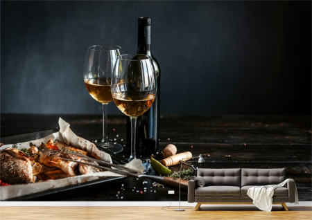 Food&drinks - Tapet Premium Canvas - Peste pe platou cu vin