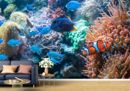 Animale - Tapet Premium Canvas - Pesti albastri in ocean