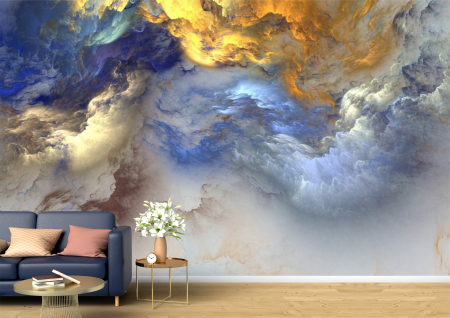 Abstract - Abstract 3D - Tapet Premium Canvas - Pictura abstracta cu nuante de albastru si galben