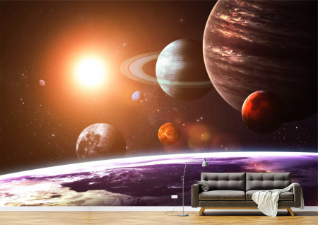 Univers - Tapet Premium Canvas - Planetele si soarele abstract