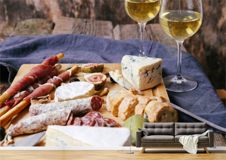 Food&drinks - Tapet Premium Canvas - Platou de branzeturi cu pahare de vin