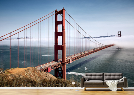 Peisaje - Tapet Premium Canvas - Podul Golden Gate acoperit de nori
