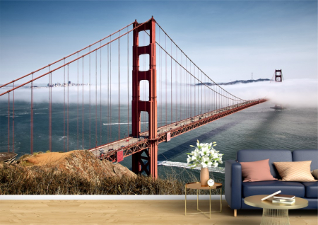 Urbane - Tapet Premium Canvas - Podul Golden Gate disparut in ceata