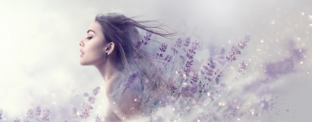 Tapet Premium Canvas - Portret femeie si lavanda [1]