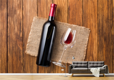 Food&drinks - Tapet Premium Canvas - Prezentare sticla de vin si pahar