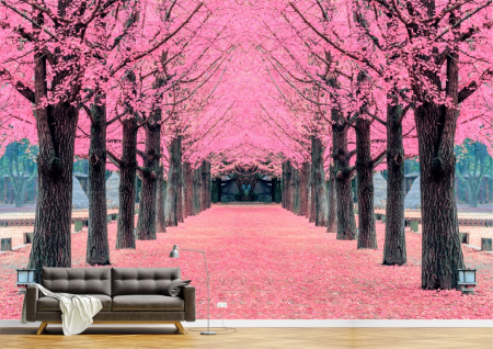 Peisaje - Tapet Premium Canvas - Printre pomii cu frunze roz