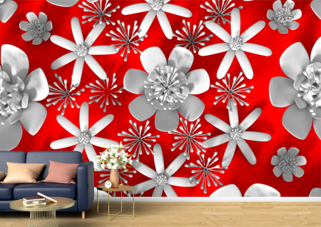 Abstract - Abstract 3D - Tapet Premium Canvas - Randare flori 3d abstract pe fundal rosu