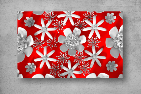 Tapet Premium Canvas - Randare flori 3d abstract pe fundal rosu [1]