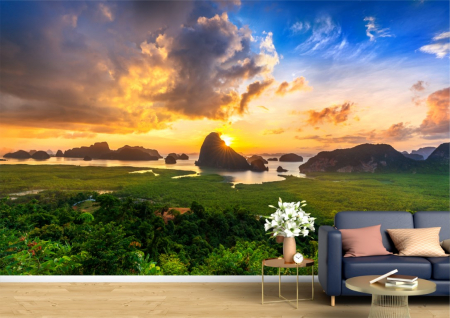 Peisaje - Tapet Premium Canvas - Rasaritul printre stanci in Thailanda