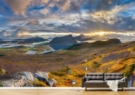 Peisaje - Tapet Premium Canvas - Rasaritul soarelui deasupra muntilor din Norvegia