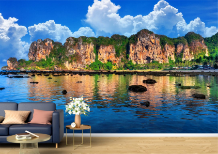 Peisaje - Tapet Premium Canvas - Reflexia din apa pe plaja din Thailanda