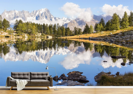 Peisaje - Tapet Premium Canvas - Reflexia perfecta a muntelui si padurii in lac