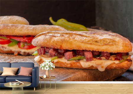 Food&drinks - Tapet Premium Canvas - Sandvisuri pe platou de lemn