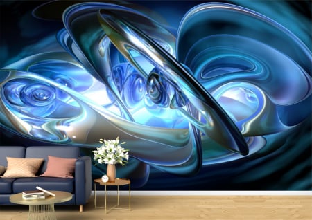 Tapet - Tapet Premium Canvas - Sfera si forme albastre abstract