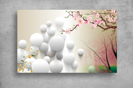 Tapet Premium Canvas - Sferele si ramura de copac 3d abstract [1]