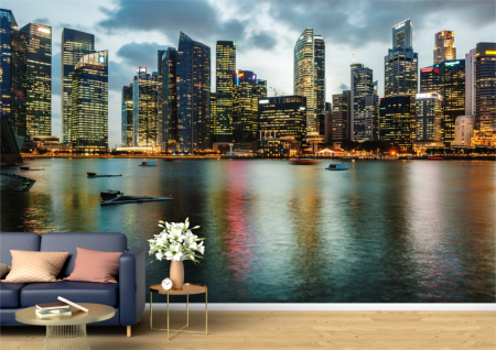 Urbane - Tapet Premium Canvas - Singapore noaptea