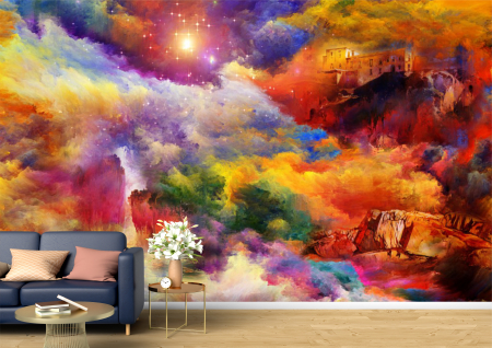 Tapet - Tapet Premium Canvas - Stancile si castelul pictura abstracta