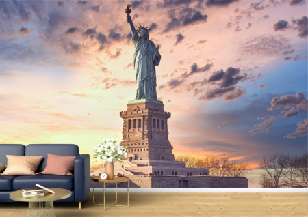 Urbane - Tapet Premium Canvas - Statuia Libertatii la apusul soarelui