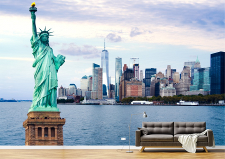 Urbane - Tapet Premium Canvas - Statuia Libertatii si orasul New York