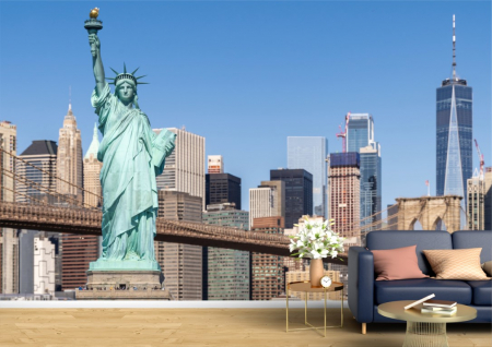 Urbane - Tapet Premium Canvas - Statuia Libertatii si podul Brooklin