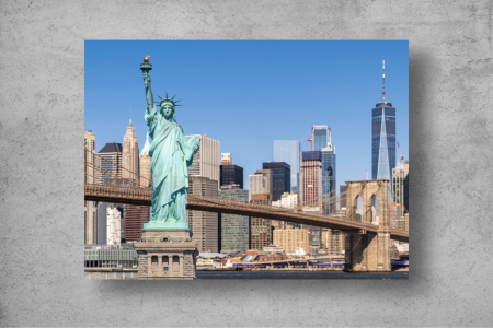 Tapet Premium Canvas - Statuia Libertatii si podul Brooklin [1]