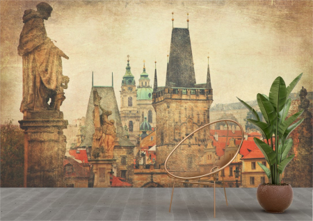Peisaje - Tapet Premium Canvas - Statuie si cladiri vintage