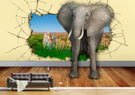 Copii - Tapet Premium Canvas - Tigrul si elefantul abstract
