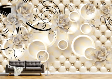 Abstract - Abstract 3D - Tapet Premium Canvas - Trandafiri albi cu roua 3d abstract
