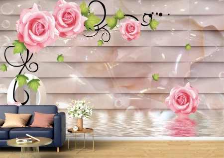 Abstract - Abstract 3D - Tapet Premium Canvas - Trandafirii apa si peretele 3d abstract