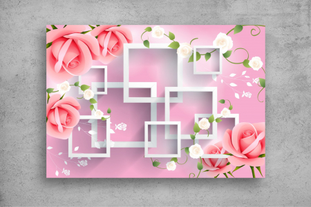 Tapet Premium Canvas - Trandafirii roz si chenarele albe 3d abstract [1]
