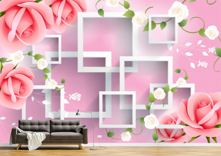 Abstract - Abstract 3D - Tapet Premium Canvas - Trandafirii roz si chenarele albe 3d abstract