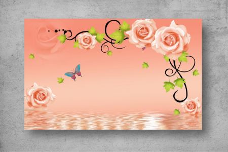 Tapet Premium Canvas - Trandafirii roz si fluturi 3d abstract [1]