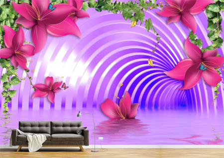 Abstract - Abstract 3D - Tapet Premium Canvas - Tunelul mov si florile colorate 3d abstract