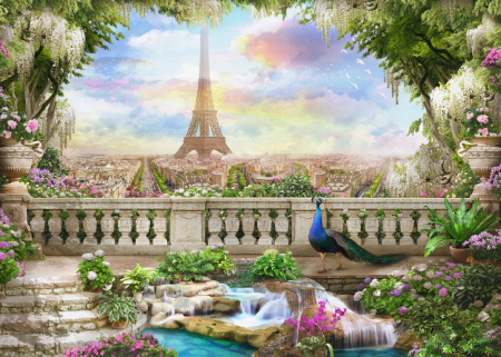 Tapet Premium Canvas - Turnul Eiffel vazut din balcon [1]