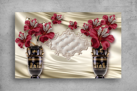 Tapet Premium Canvas - Vaze cu flori si perle 3d abstract [1]