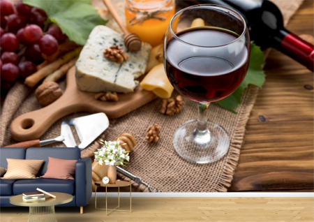 Food&drinks - Tapet Premium Canvas - Vin rosu cu branza si struguri