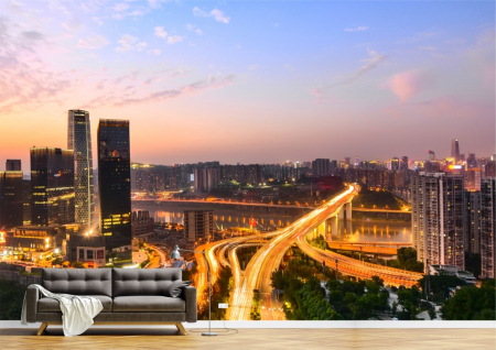 Urbane - Tapet Premium Canvas - Zgarie nori in lumina rasaritului