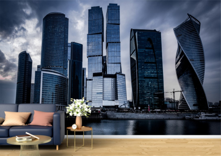 Urbane - Tapet Premium Canvas - Zgarie norii gri si cerul intunecat