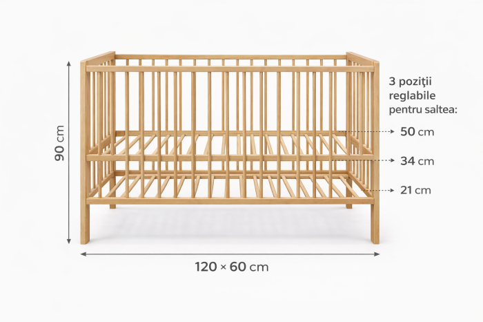 Patut bebe din lemn masiv de fag 120x60 cm – sigur, natural, reglabil [4]