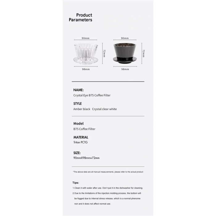 Dripper "Crystal Eye Tritan PCTG B75" Crystal Clear White - Timemore [6]