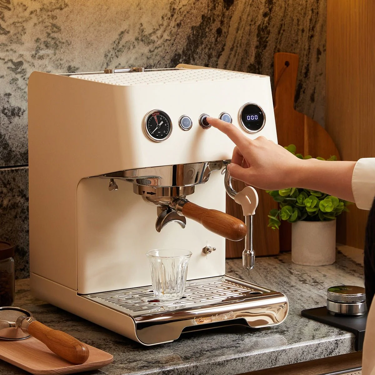 Gemilai Ele G3028A - Espressor pentru acasa, Sistem Hybrid Boiler, Pompa dubla, OPV reglabil, Portafiltru 58 mm - Ivory White [7]