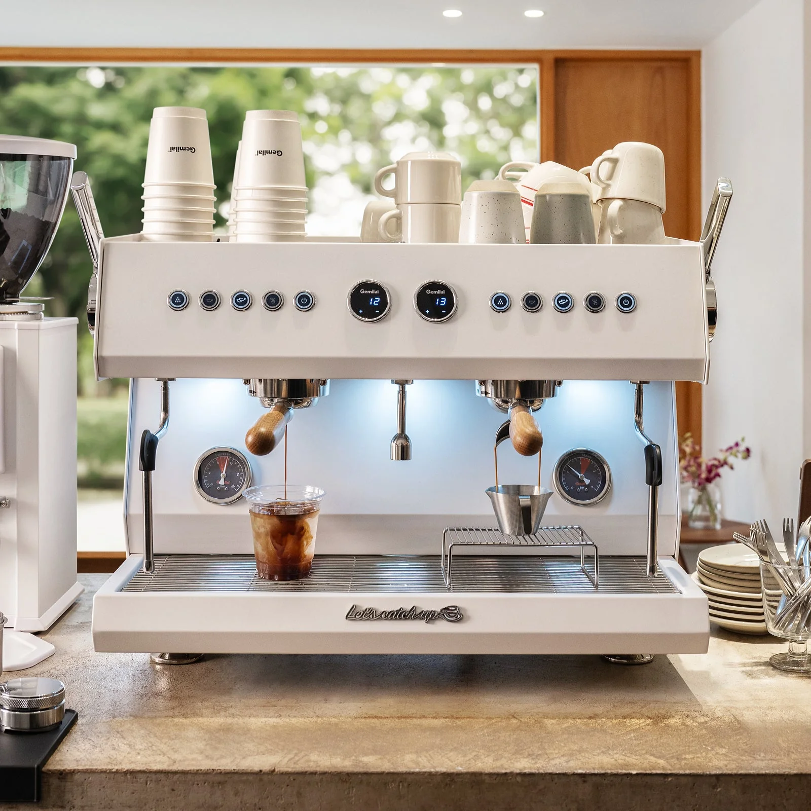 Gemilai G3211A Espressor profesional pentru cafenea, Multi Boiler, Control independent temperatură, Flow Meter programabil - Alb [4]