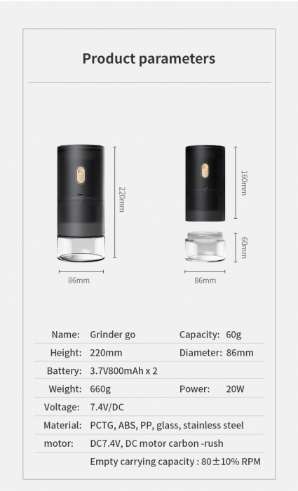 Timemore Rasnita Electrica Cafea Portabila GRINDER GO ADVANCED TITANIUM [10]