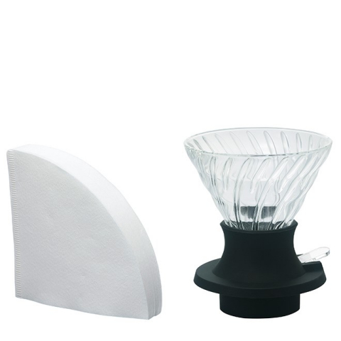 Hario - Hario Kit Dripper Immersion V60-02 + filtre hartie albe 40 buc - Negru